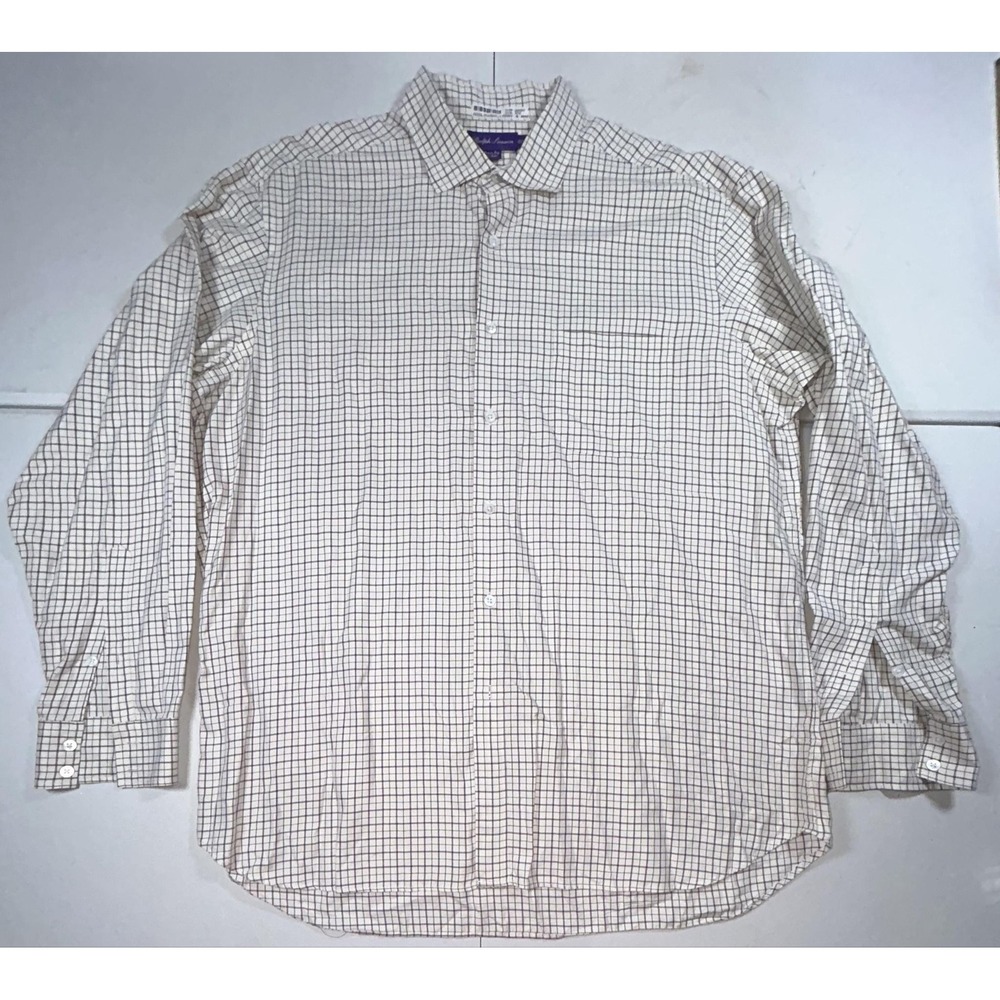 Ralph Lauren Purple Label Dress Shirt Mens 2XL White Check Long Sleeve Italy
